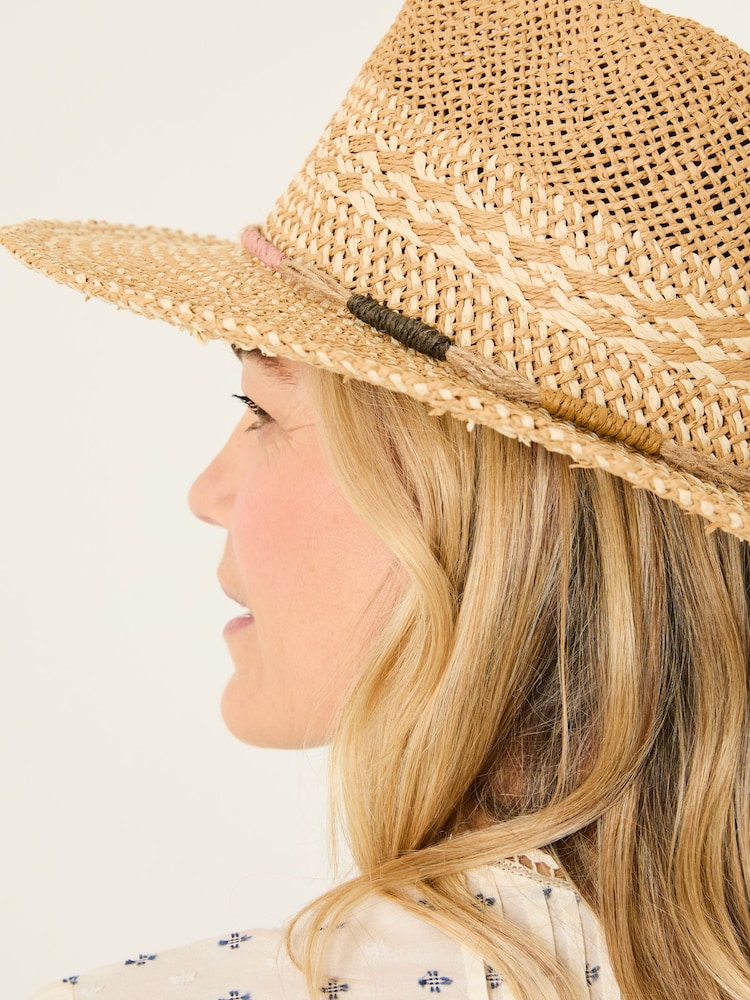 Natural Straw Fedora Hat - Image 2 of 4 Natural Straw Fedora Hat - Image 2 of 4