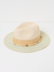 FatFace Green Haze Colour Block Straw Fedora Hat - Image 1 of 2