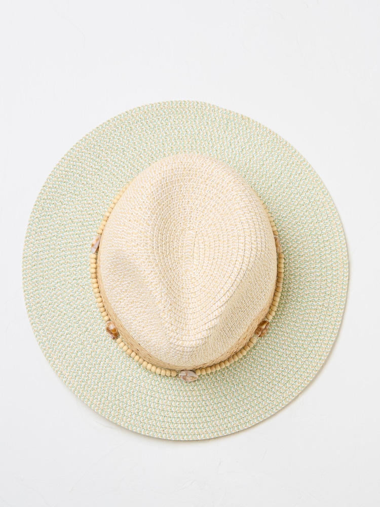 FatFace Green Haze Colour Block Straw Fedora Hat - Image 2 of 2