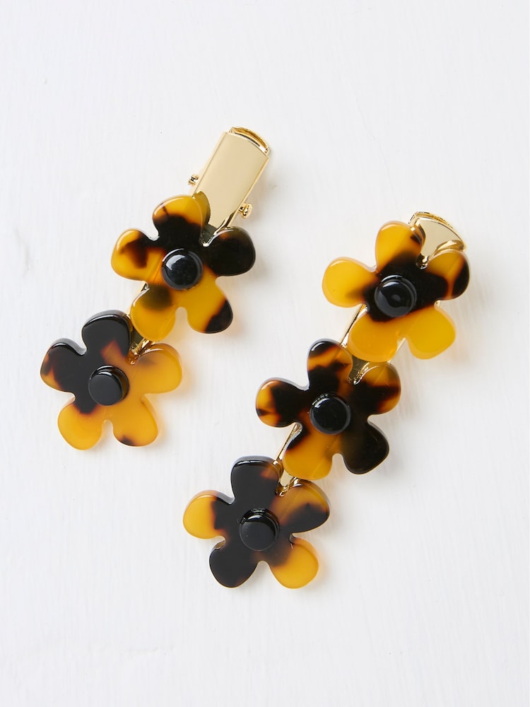 FatFace Tortoiseshell Brown Flower Hair Slides 2 Pack - Image 1 of 2