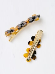 FatFace Tortoiseshell Brown Flower Hair Slides 2 Pack - Image 2 of 2
