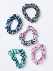 FatFace Navy Wonderment Print Scrunchies 5 Pack - Image 1 of 2