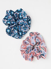 FatFace Blue Wonderment Printed Scrunchies 2 Pack - Image 1 of 2