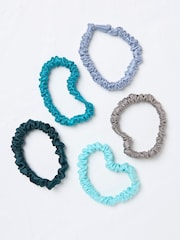 FatFace Blue Plain Satin Scrunchies 5 Pack - Image 1 of 2