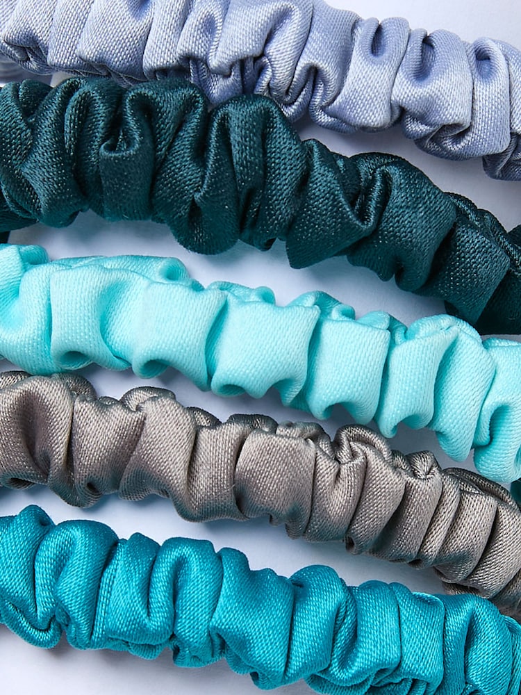 FatFace Blue Plain Satin Scrunchies 5 Pack - Image 2 of 2