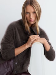 Reiss Grape Burgundy Minney 100% Brushed Cashmere Collared Cardigan - Image 1 of 7