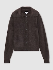 Reiss Grape Burgundy Minney 100% Brushed Cashmere Collared Cardigan - Image 2 of 7