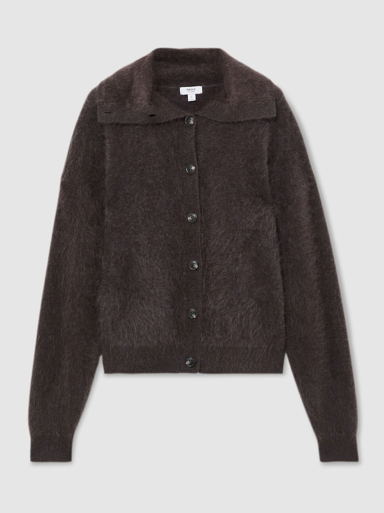 Reiss Grape Burgundy Minney 100% Brushed Cashmere Collared Cardigan - Image 2 of 7