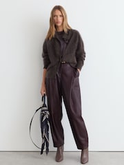 Reiss Grape Burgundy Minney 100% Brushed Cashmere Collared Cardigan - Image 3 of 7