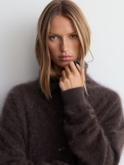 Reiss Grape Burgundy Minney 100% Brushed Cashmere Collared Cardigan - Image 4 of 7