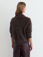 Reiss Grape Burgundy Minney 100% Brushed Cashmere Collared Cardigan - Image 5 of 7