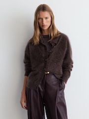 Reiss Grape Burgundy Minney 100% Brushed Cashmere Collared Cardigan - Image 6 of 7