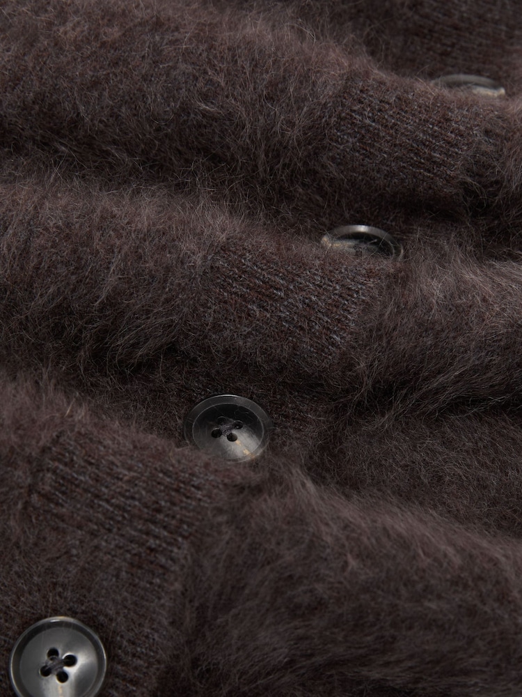 Reiss Grape Burgundy Minney 100% Brushed Cashmere Collared Cardigan - Image 7 of 7