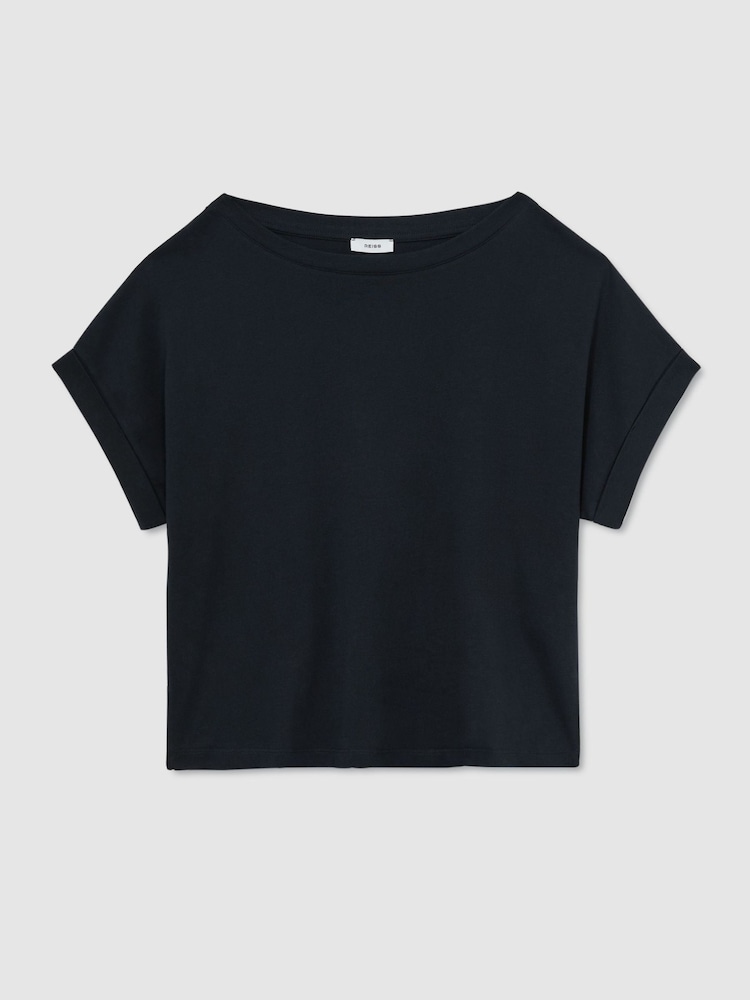 Reiss Navy Sia Cotton Wide-Neck Relaxed-Fit T-Shirt - Image 2 of 5 Reiss Navy Sia Cotton Wide-Neck Relaxed-Fit T-Shirt - Image 2 of 5