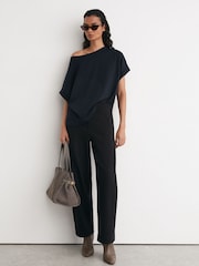 Reiss Navy Sia Cotton Wide-Neck Relaxed-Fit T-Shirt - Image 3 of 5