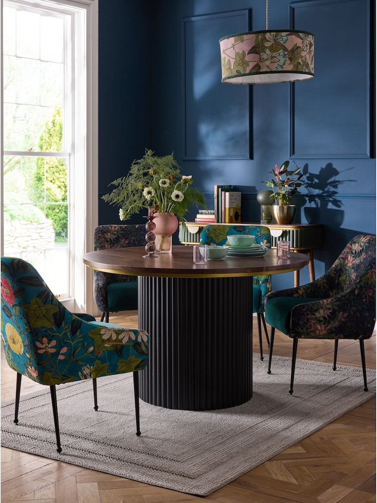 Clarke & Clarke Ribbed Black Mango Wood Calisto 4 Seater Round 4 Seater Round Dining Table - Image 1 of 6