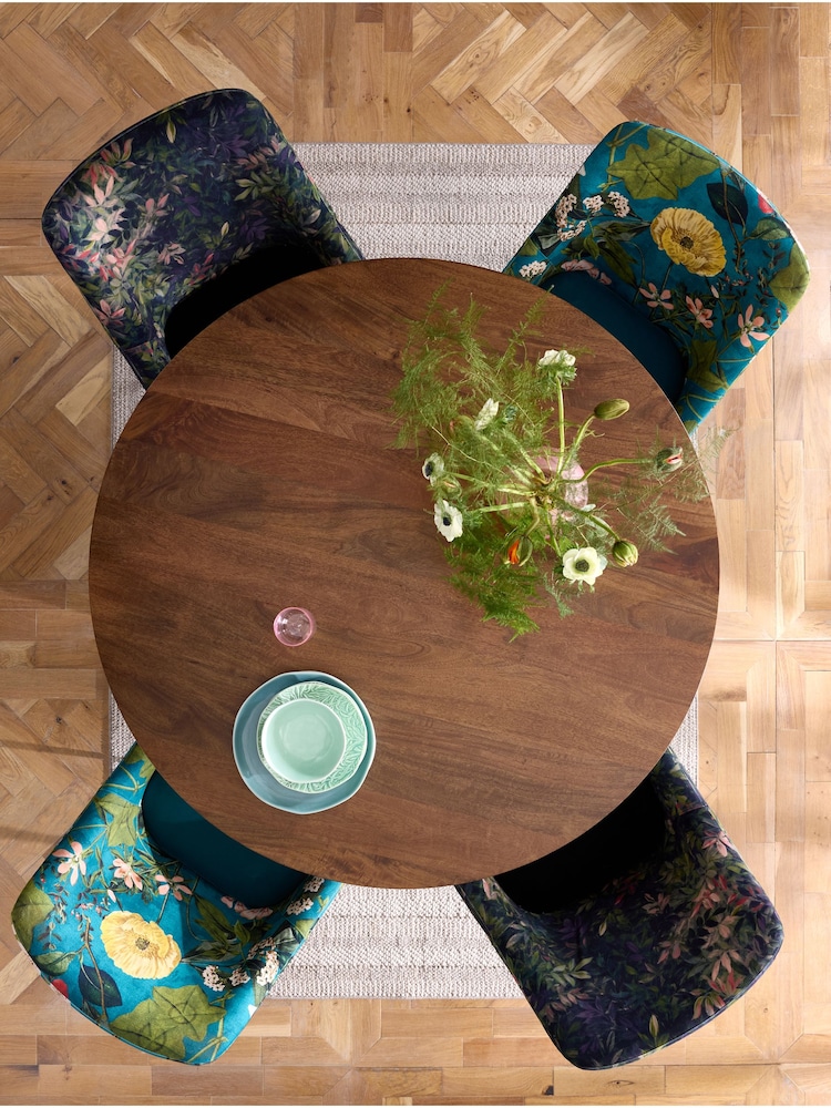 Clarke & Clarke Ribbed Black Mango Wood Calisto 4 Seater Round 4 Seater Round Dining Table - Image 2 of 6