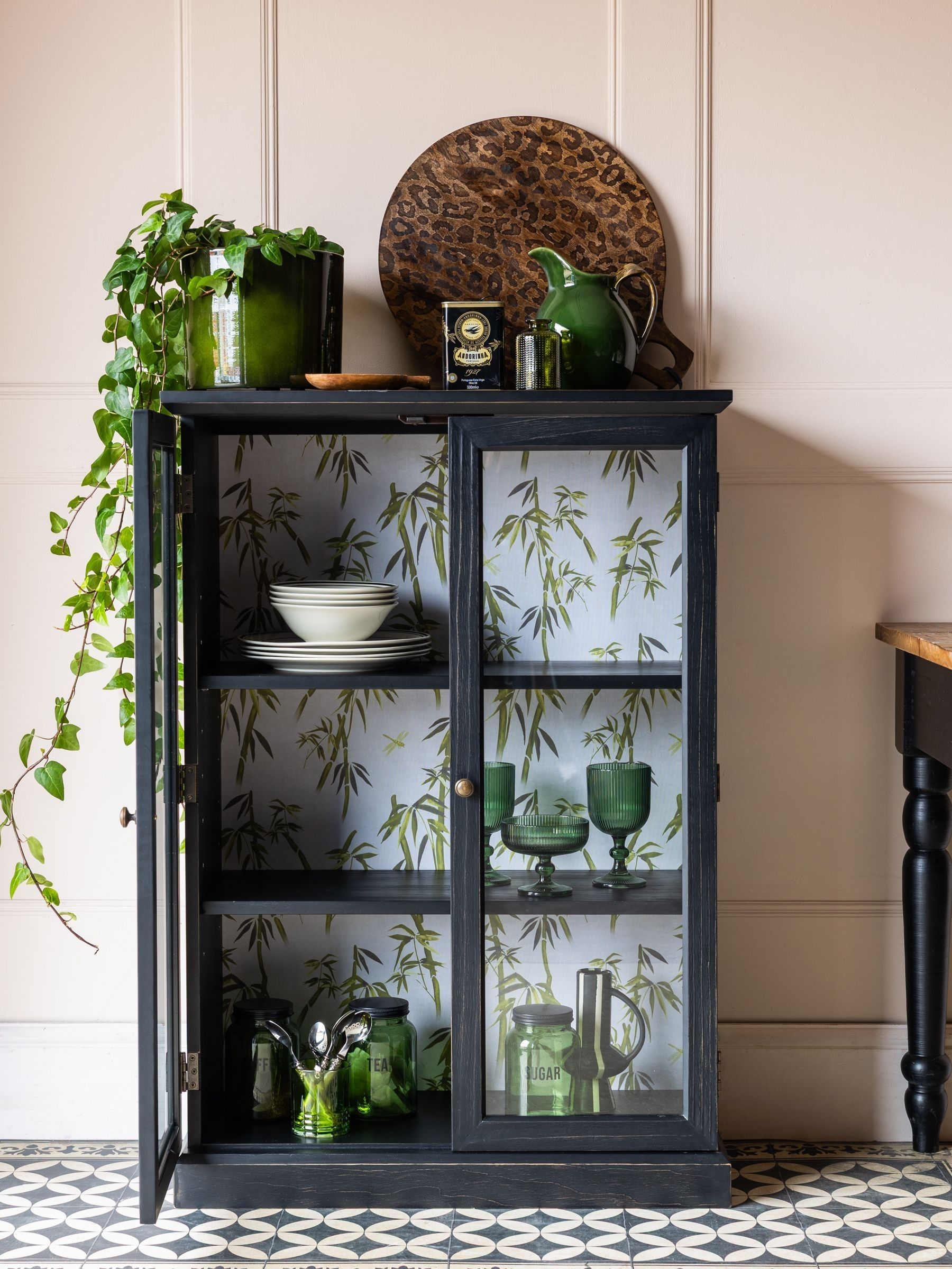 Buy Rockett St George Black Bamboo Patterned Glass Cabinet from