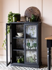 Rockett St George Black Bamboo Patterned Glass Cabinet - Image 2 of 9