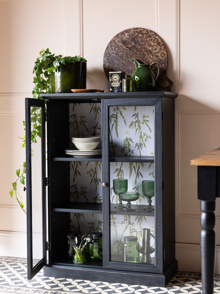 Rockett St George Black Bamboo Patterned Glass Cabinet - Image 2 of 9
