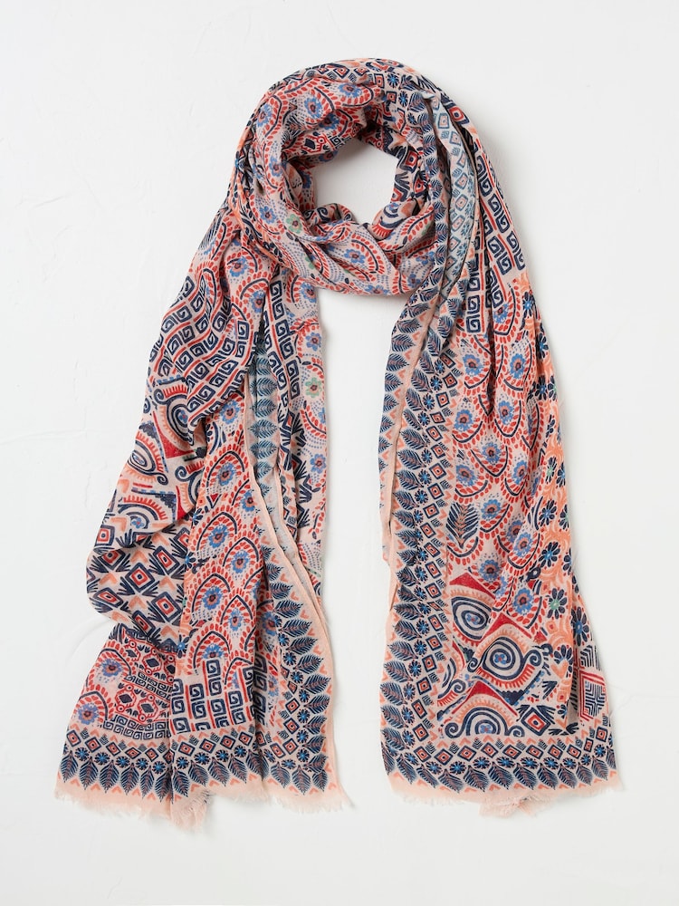 FatFace Pink Patchwork Printed Lightweight Scarf - Image 1 of 3