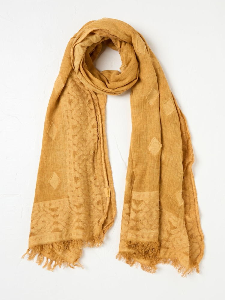 FatFace Mustard Yellow Jaquard Scarf - Image 1 of 2 FatFace Mustard Yellow Jaquard Scarf - Image 1 of 2