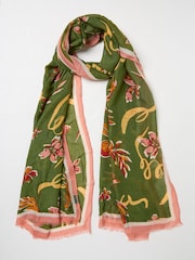 FatFace Green Wilding Printed Lightweight Scarf - Image 1 of 2