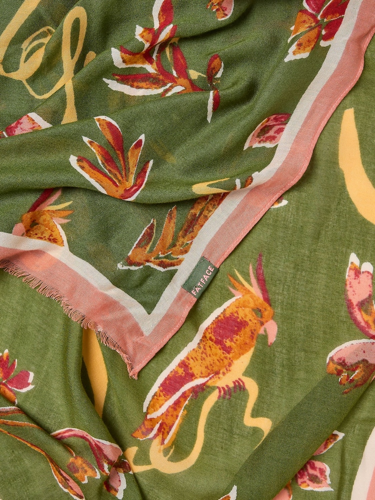 FatFace Green Wilding Printed Lightweight Scarf - Image 2 of 2