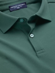 Morski zielony - Charles Tyrwhitt Shorts Sleeve Cotton Stretch Smart Pique Polo Shirt - Obraz 4 z 5