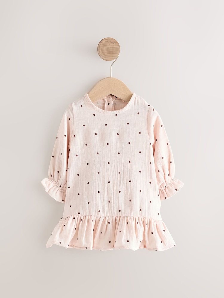 Pink Cheesecloth Spotted 100% Cotton Dress - Image 1 of 1