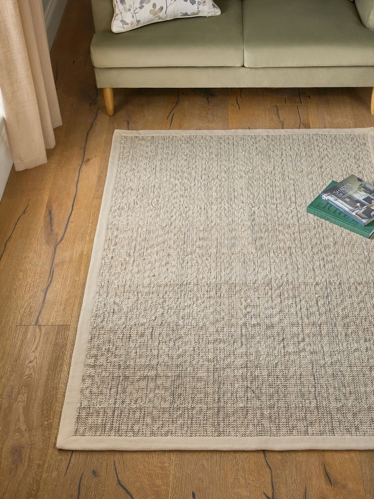 Light Natural Cotton Tape Border Rug - Image 1 of 5