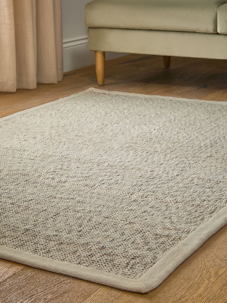 Light Natural Cotton Tape Border Rug - Image 2 of 5