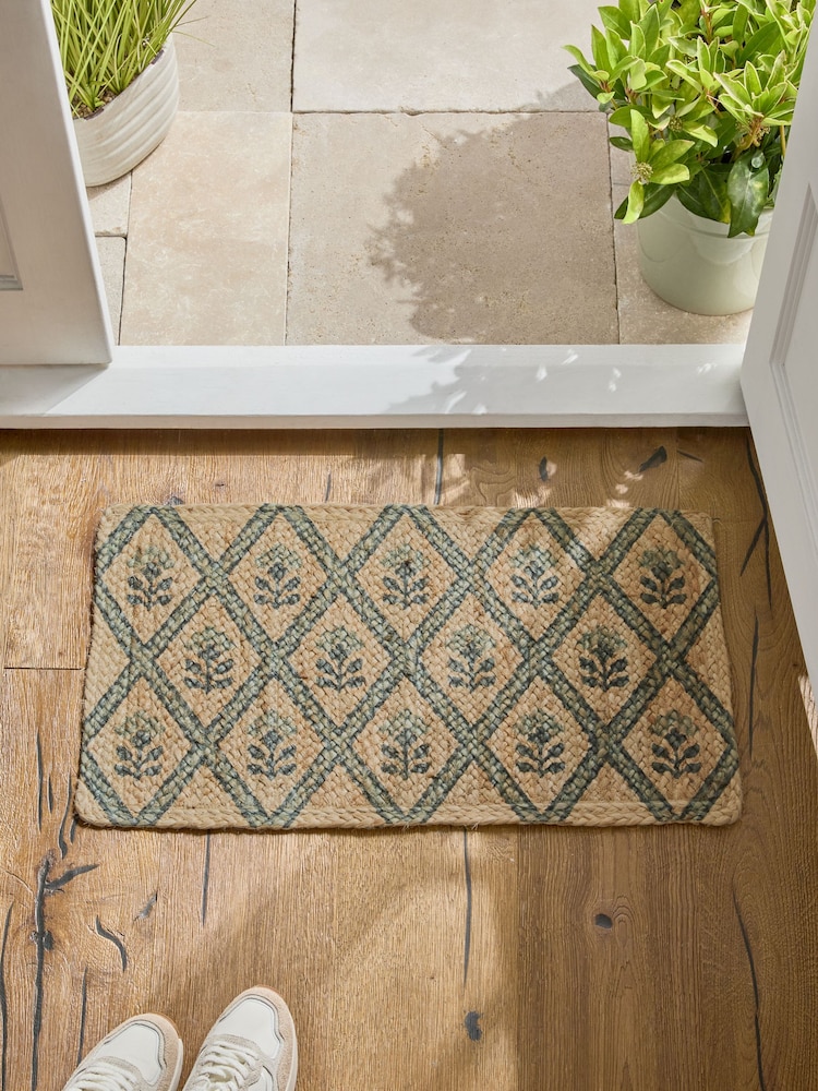 Natural Floral Printed Jute Doormat - Image 3 of 10
