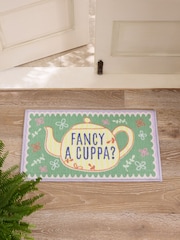 Sage Green Washable Fancy A Cuppa Doormat - Image 1 of 3