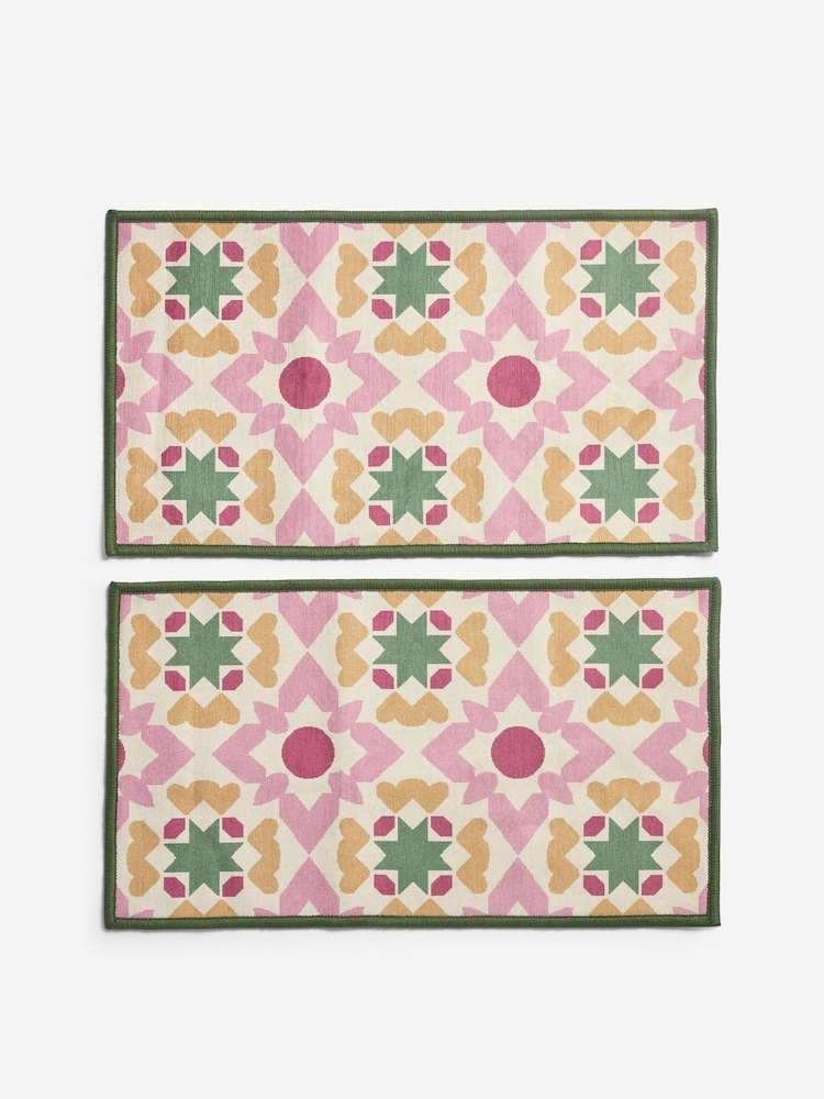 Set of 2 Washable Geometric Tile Doormats - Image 4 of 5