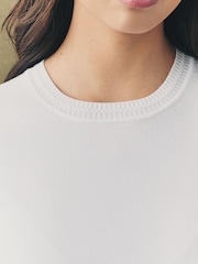 White Ecru Short Sleeve Crew Neck T-Shirt With Frill Edge Detail - Image 3 of 6