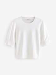 White Ecru Short Sleeve Crew Neck T-Shirt With Frill Edge Detail - Image 4 of 6