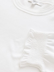 White Ecru Short Sleeve Crew Neck T-Shirt With Frill Edge Detail - Image 5 of 6