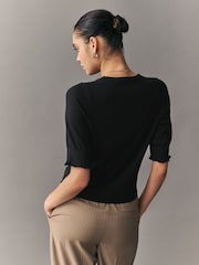 Negro - Short Sleeve Crew Neck T-Shirt With Frill Edge Detail - Imagen 3 de 7