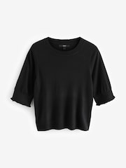 Negro - Short Sleeve Crew Neck T-Shirt With Frill Edge Detail - Imagen 5 de 7