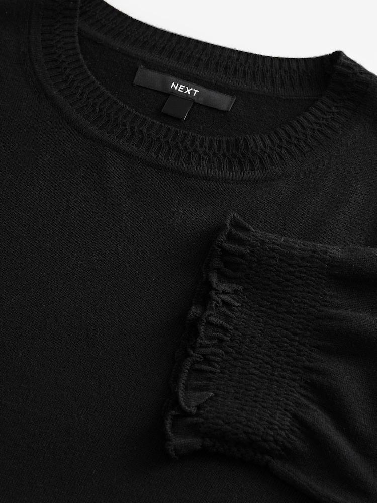 Black Short Sleeve Crew Neck T-Shirt With Frill Edge Detail - Image 6 of 7