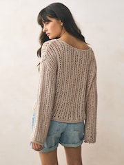 Gold Champagne Stitchy Off The Shoulder Flare Sleeve Jumper - Image 2 of 7