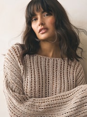 Gold Champagne Stitchy Off The Shoulder Flare Sleeve Jumper - Image 4 of 7