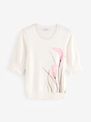 Estampado floral blanco - Short Sleeve Crew Neck T-Shirt With Frill Edge Detail - Imagen 5 de 8