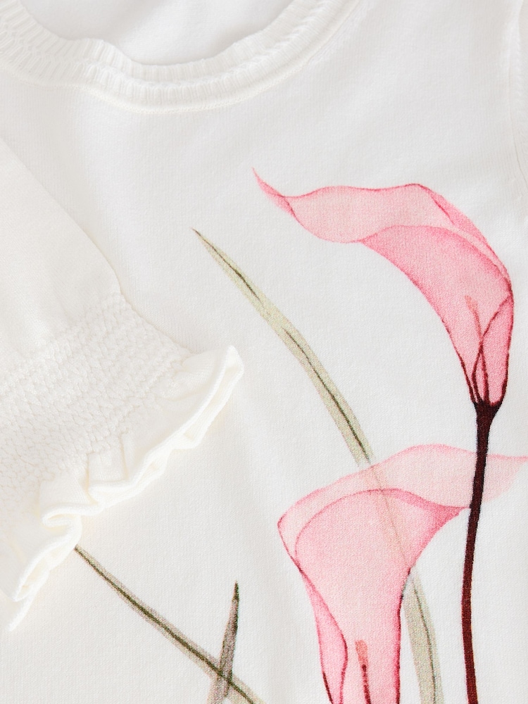 Estampado floral blanco - Short Sleeve Crew Neck T-Shirt With Frill Edge Detail - Imagen 8 de 8