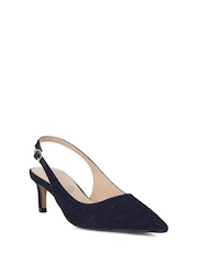 Dune London Blue Celinna Set Back Kitten Slingback Shoes - Image 3 of 6
