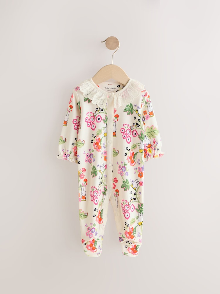 Ecru White Cath Kidston Miffy Baby 100% Cotton Sleepsuit - Image 1 of 4