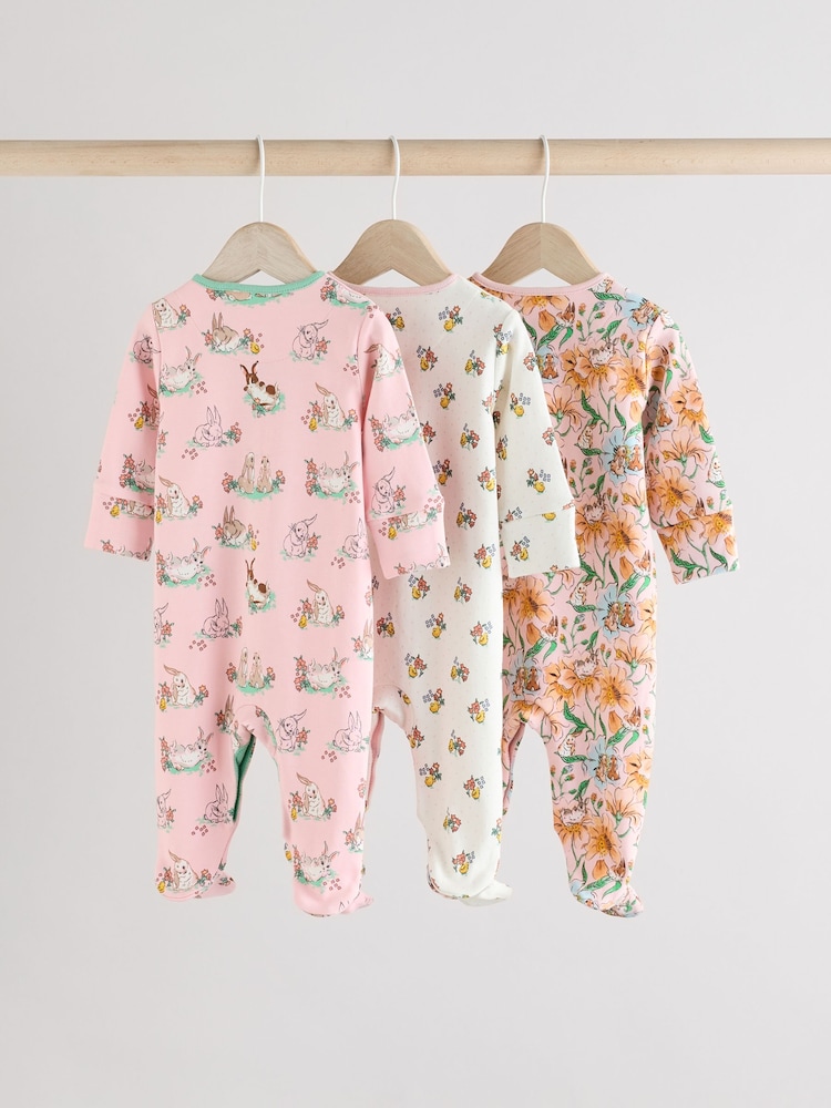 Rosa/Ecru - Cath Kidston Floral Baby 100% Cotton Sleepsuits 3 Pack - Bild 2 von 11