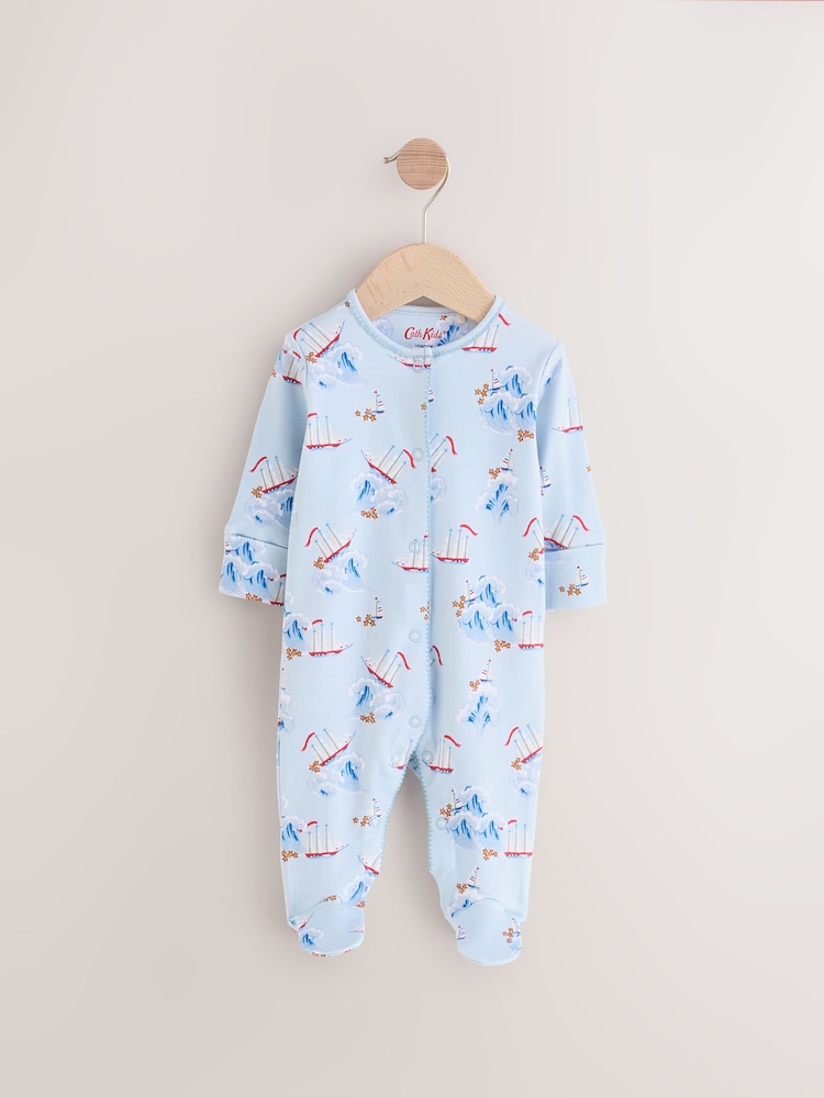 Blue/White Nautical Cath Kidston Baby 100% Cotton Sleepsuits 2 Pack - Image 3 of 10