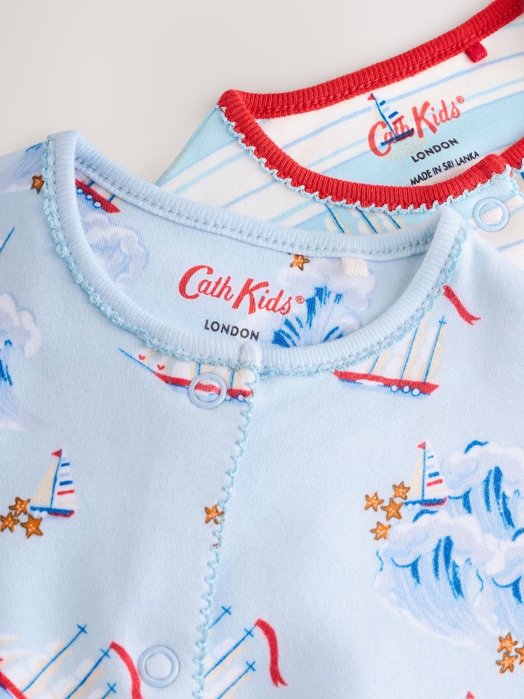 Blue/White Nautical Cath Kidston Baby 100% Cotton Sleepsuits 2 Pack - Image 5 of 10